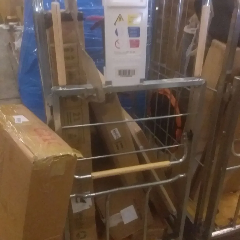 PALLET OF ASSORTED ITEMS INCLUDING TOILET RACK, CAMPING CHAIR, NARROW CONSOLE TABLE, FOLDING CHAIR, JEWELLERY CABINET 