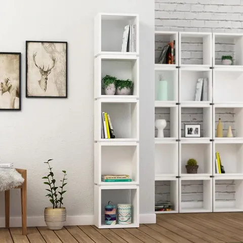 BOXED MULTI MODERN BOOKCASE DISPLAY UNIT TALL - WHITE (1 BOX)