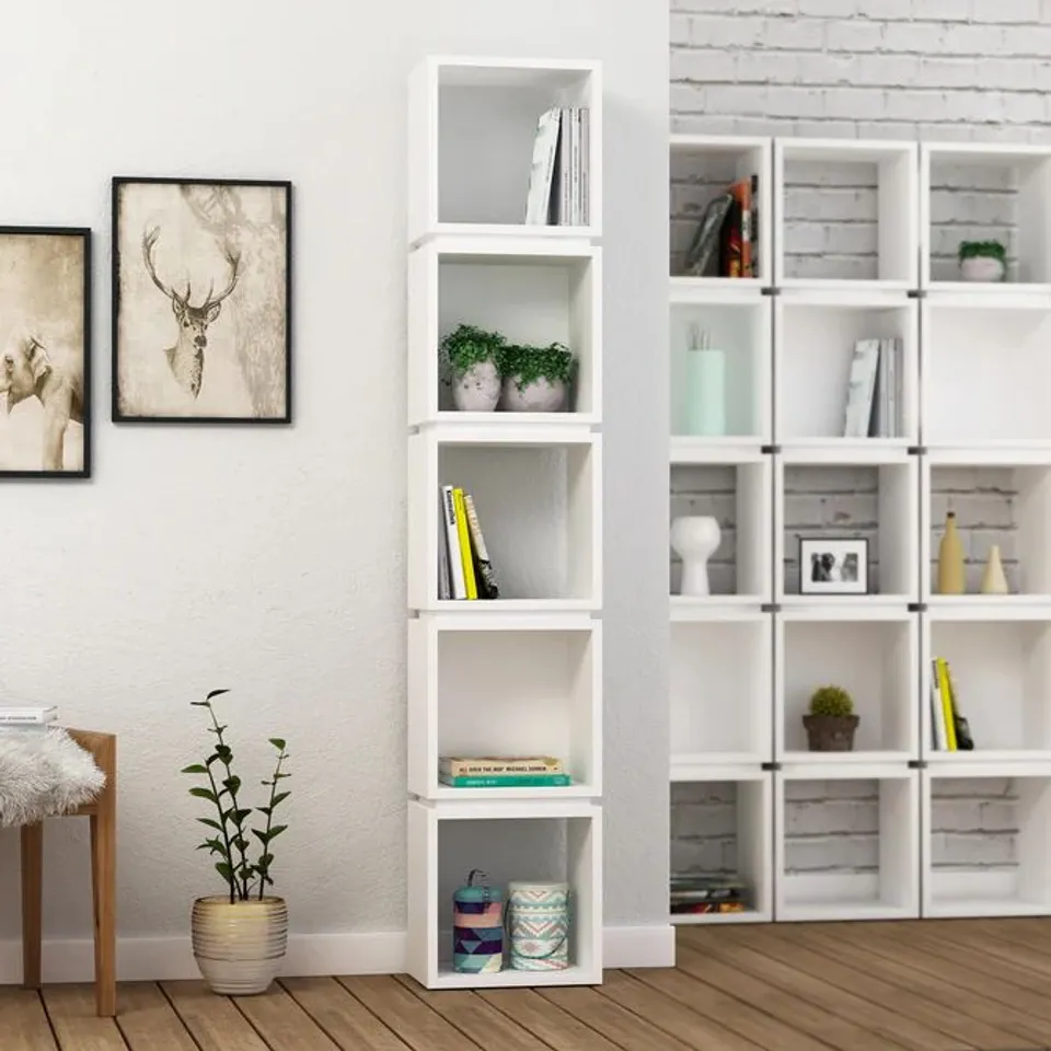 BOXED MULTI MODERN BOOKCASE DISPLAY UNIT TALL - WHITE (1 BOX)