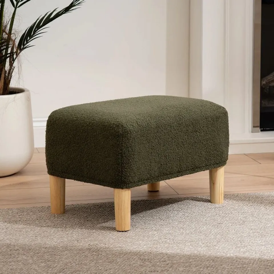 BOXED GREEN BOUCLÉ FOOTSTOOL