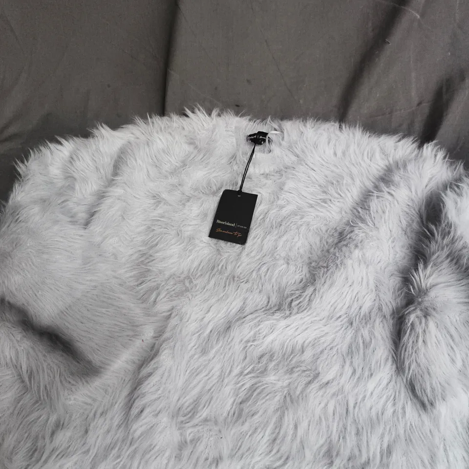 RIVER ISLAND STUDIOS GREY FAUX-FUR JUMPER – UK M (MEDIUM)