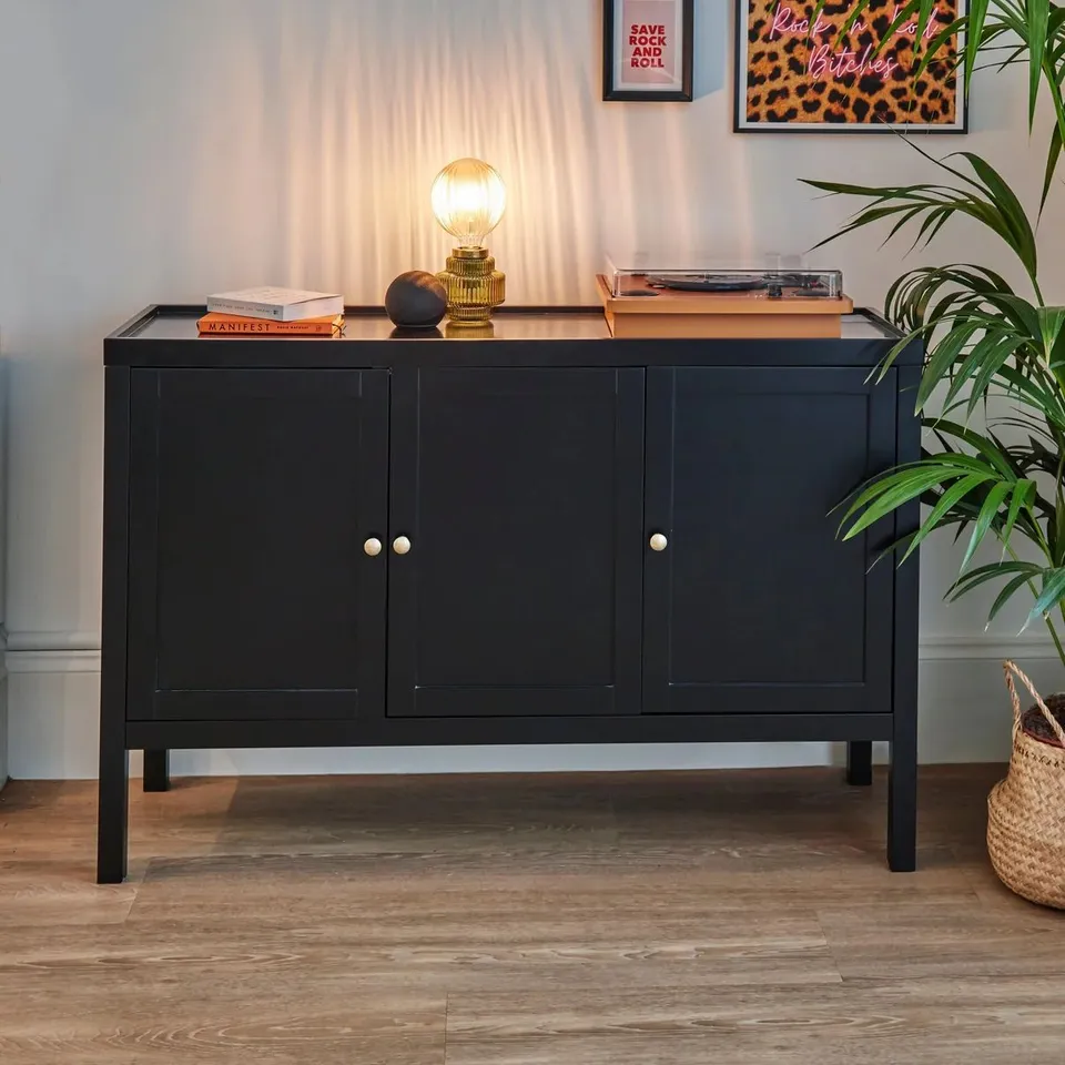 BOXED CHARLIE 3 DOOR LARGE SIDEBOARD - NOIR BLACK