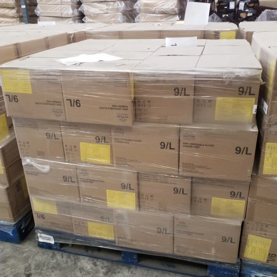 PALLET CONTAINING APPROXIMATELY 600 INTCO VINYL GLOVES 100PK LARGE