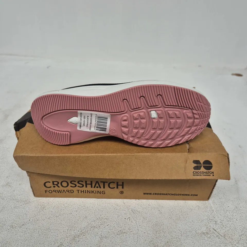 BOXED PAIR OF CROSSHATCH RIDGEWAY TRAINERS IN BLACK/PINK - UK 4