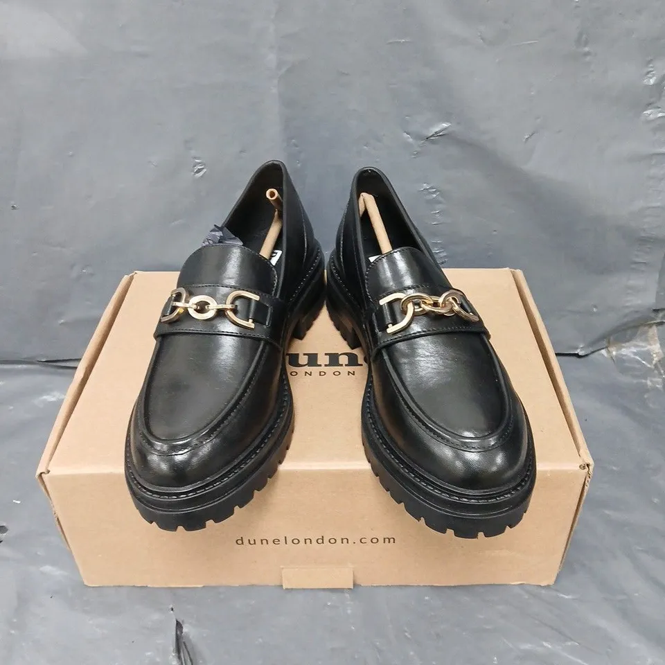 BOXED PAIR OF DUNE LONDON GEMMAS BLACK LEATHER LOAFERS - 5