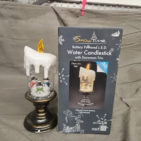 SNOWTIME BATTERY POWERED LED WATER CANDLESTICK WITH SNOWMAN TRIO