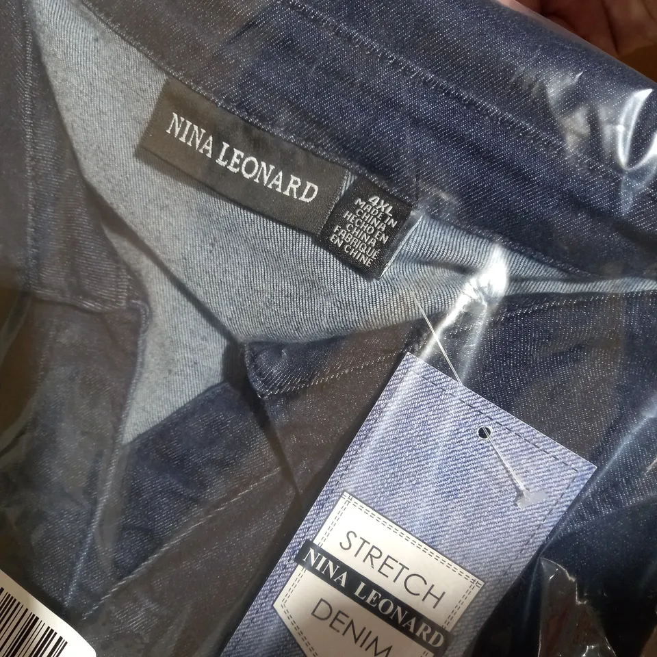 4 X BRAND NEW ELBOW SLEEVE BUTTON UP STRETCH DENIM DRESS BY NINA LEONARD INDIGO 4XL