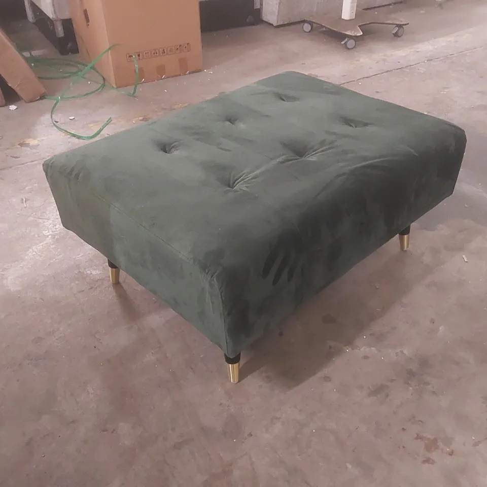 GREEN VELVET UPHOLSTERED FOOTSTOOL