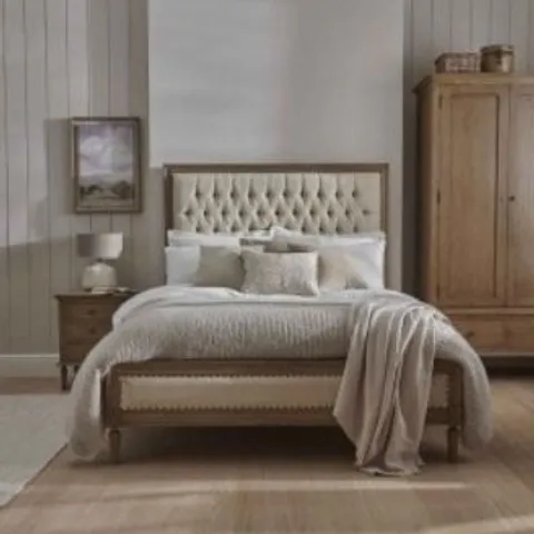 BRAND NEW BOXED HOMES DIRECT 365 SERENITY BUTTONED BED KING - NATURAL (4 BOXES)