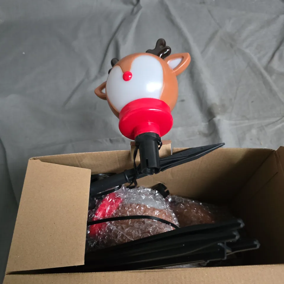 BOX OF 9 GARDEN LED RUDOLPH REINDEER STAKE LIGHT – CHRISTMAS OUTDOOR DECORATION