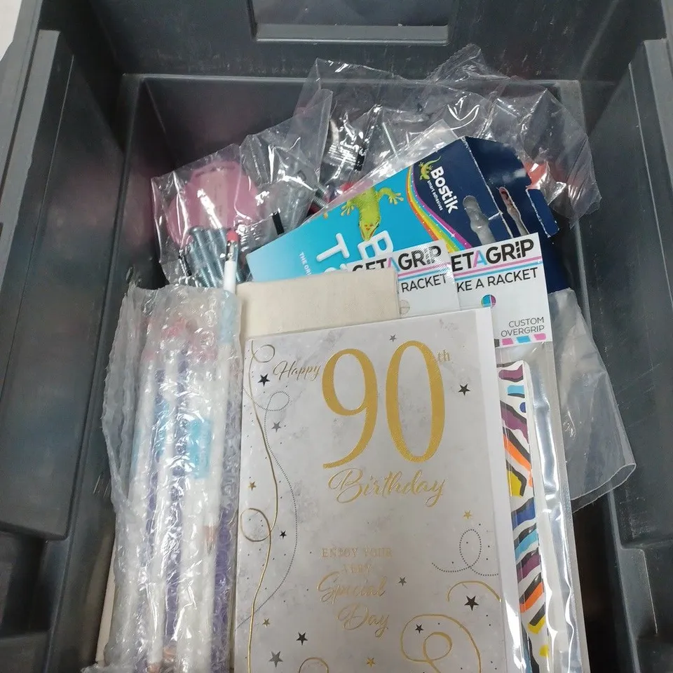 BOX OF APPROXIMATELY 15 ASSORTED HOUSEHOLD ITEMS TO INCLUDE FINE LINER PENS, ACRYLIC PAINT AND ECO SPRAY REFILLS