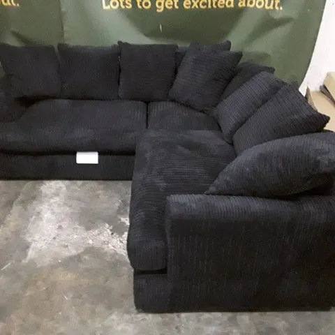 QUALITY DESIGNER L-SHAPED CORNER SOFA - BLACK CORDUROY FABRIC