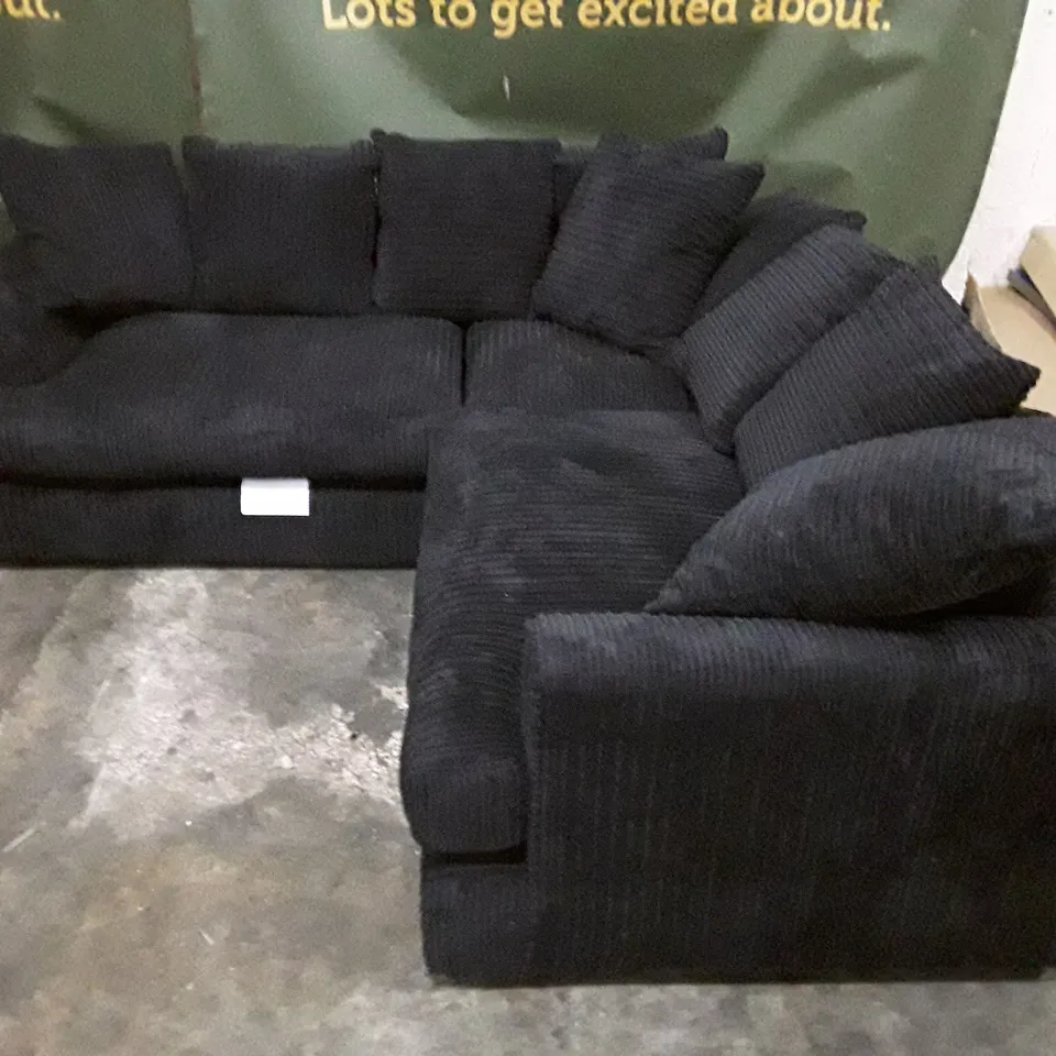 QUALITY DESIGNER L-SHAPED CORNER SOFA - BLACK CORDUROY FABRIC 