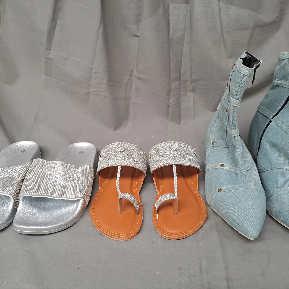 BOX OF APPROXIMATELY 15 ASSORTED PAIRS OF SHOES AND FOOTWEAR ITEMS IN VARIOUS STYLES AND SIZES TO INCLUDE SANDAL HOUSE, ETC