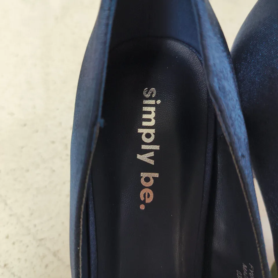 SIMPLY BE BLUE SATIN HIGH HEELS, UK 6, BEADED BOW DETAIL