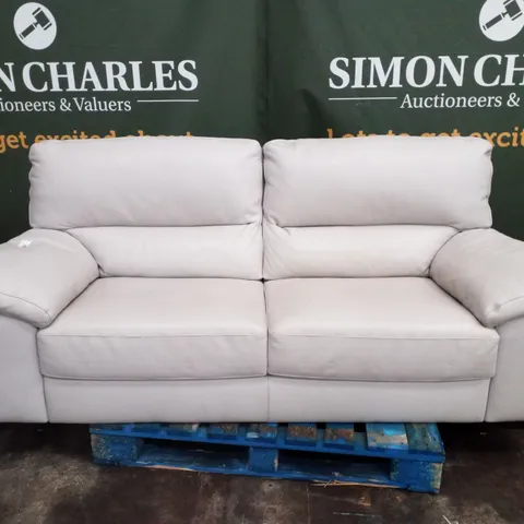 QUALITY DESIGNER 3 SEATER SOFA - IVORY LEATHER