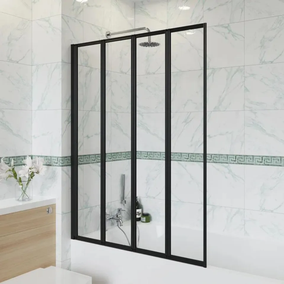 BOXED DINTON 1400MM H FRAMED FOLDING BATH SCREEN WITH CLEAR GLASS (1 BOX)