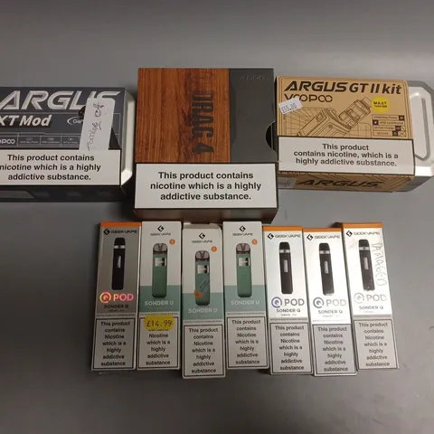 APPROXIMATELY 10 ASSORTED E-CIGARETTE PRODUCTS TO INCLUDE ARGUS GT II KIT & GEEK VAPE 