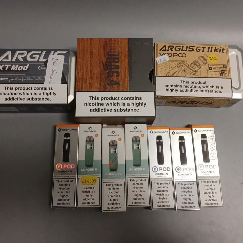 APPROXIMATELY 10 ASSORTED E-CIGARETTE PRODUCTS TO INCLUDE ARGUS GT II KIT & GEEK VAPE 