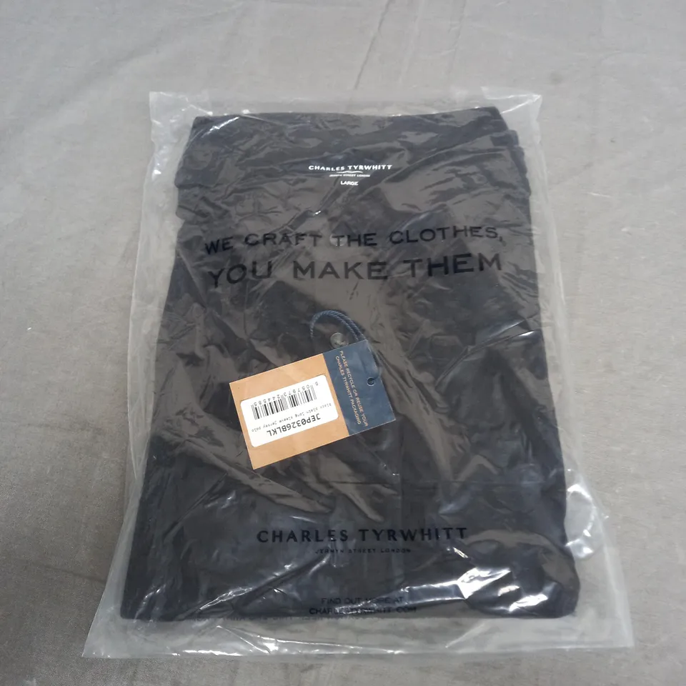 SEALED CHARLES TYRWHITT BLACK PLAIN LONG SLEEVE JERSEY POLO - LARGE