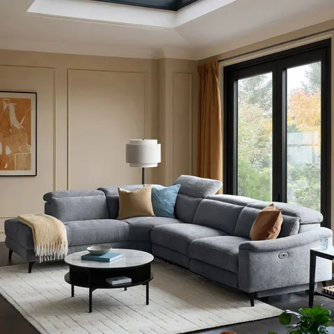 BOXED DANETTI SERENE GREY FABRIC RECLINER LEFT CORNER CHAISE SOFA (3 BOXES)