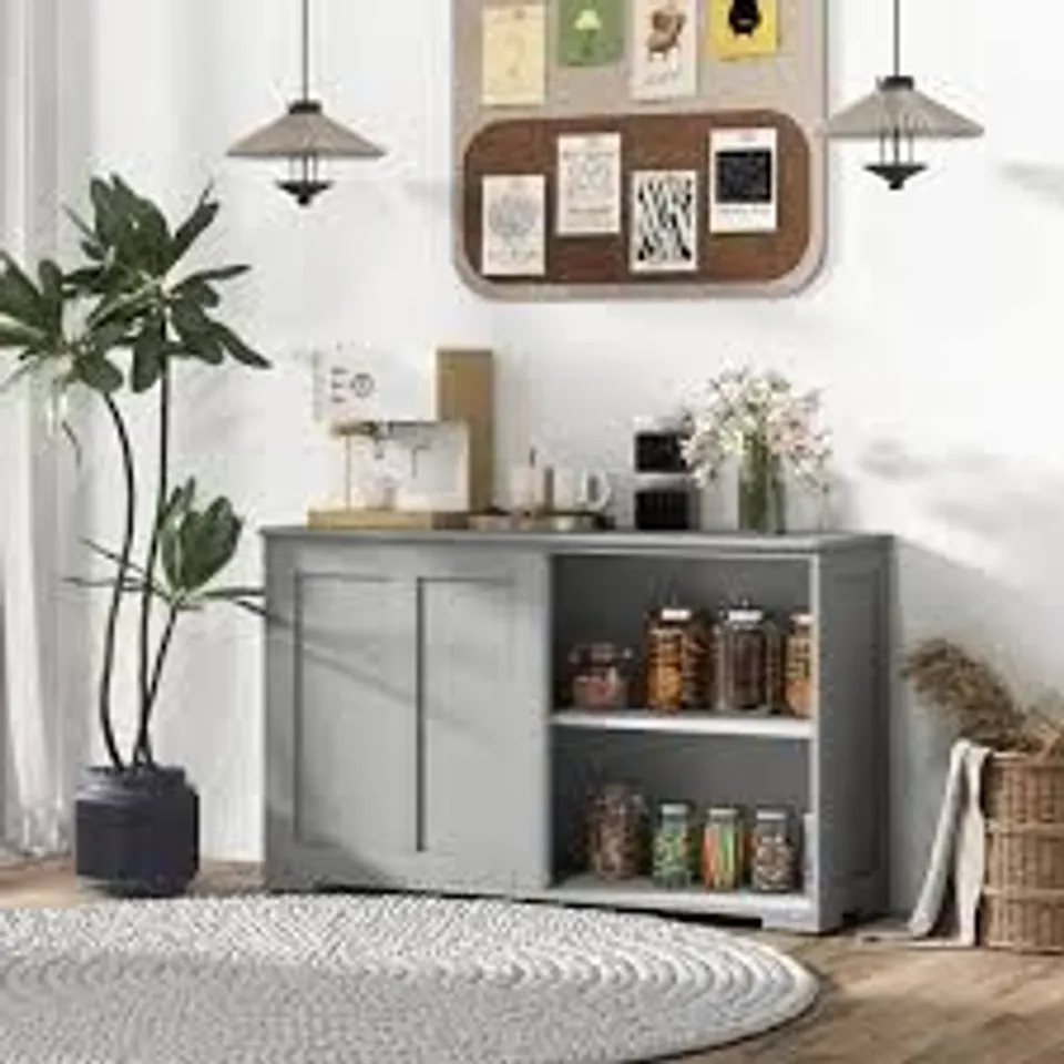 BOXED COSTWAY STORAGE SIDEBOARD WITH SLIDING DOOR AND DOUBLE PARTITION - GREY