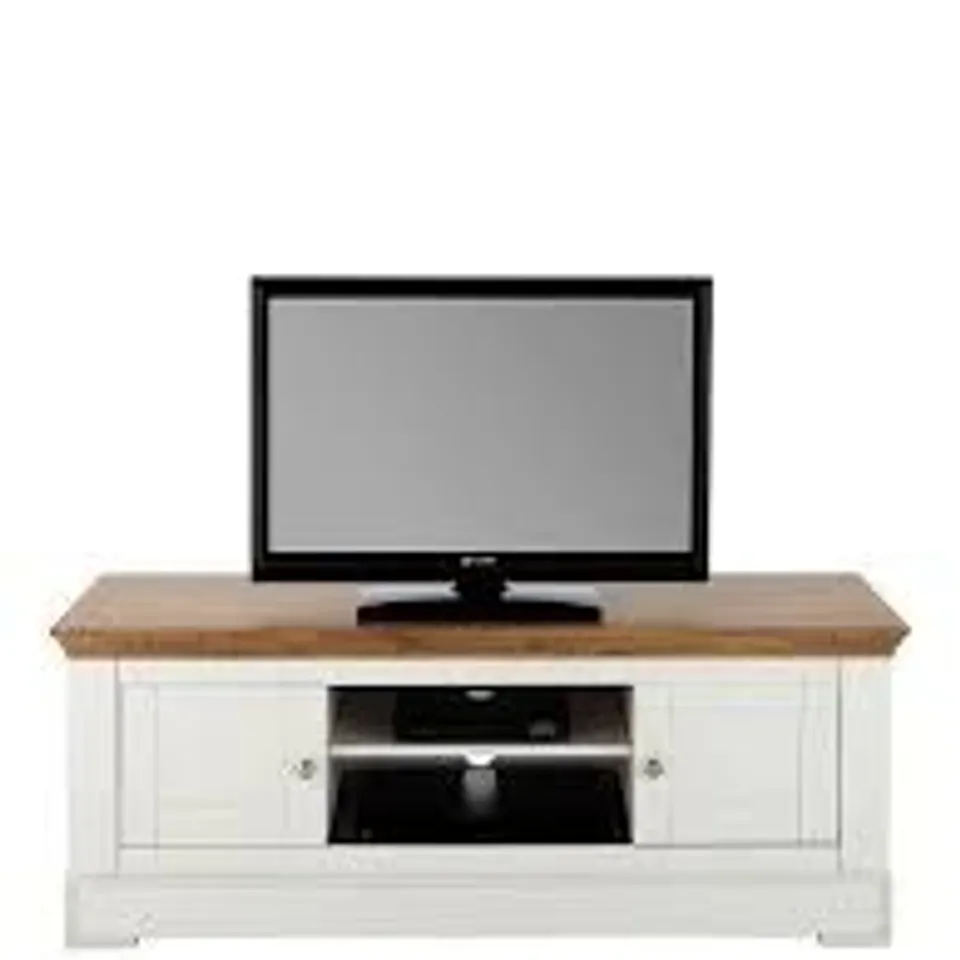 BOXED IDEAL HOME WILTSHIRE CREAM AND OAK EFFECT 2 DOOR TV UNIT (1 BOX) RRP £359