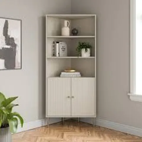 BOXED GEORGI CORNER LADDER SHELVING UNIT WITH STORAGE - NATURAL (2 BOXES)