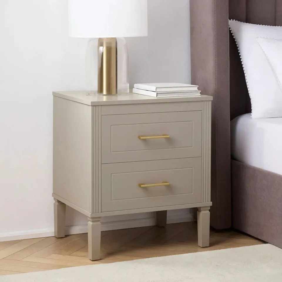 BOXED DUSK SIENNA 2 DRAWER BEDSIDE TABLE - TAUPE (1 BOX)