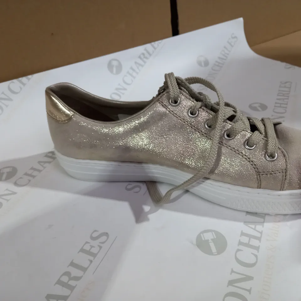PAIR OF RIEKER GOLD SHIMMER PUMPS/TRAINERS - SIZE 8