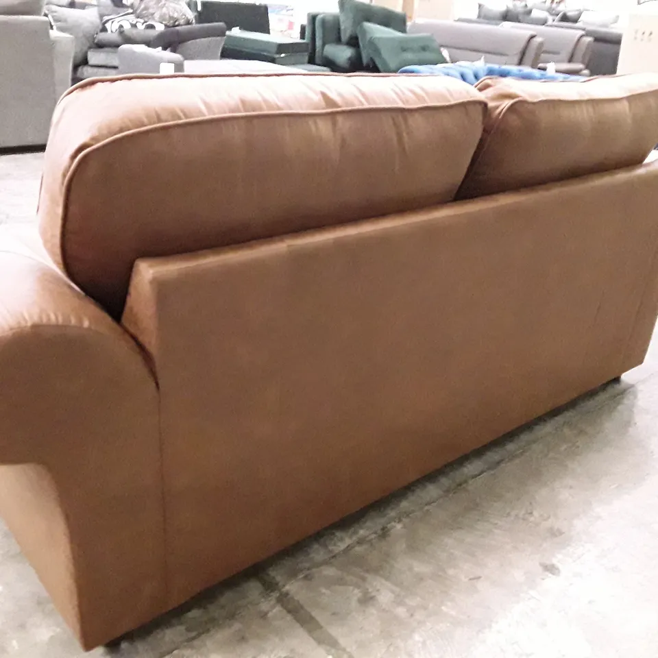 QUALITY DESIGNER 2 SEATER SOFA - BROWN LEATHER 