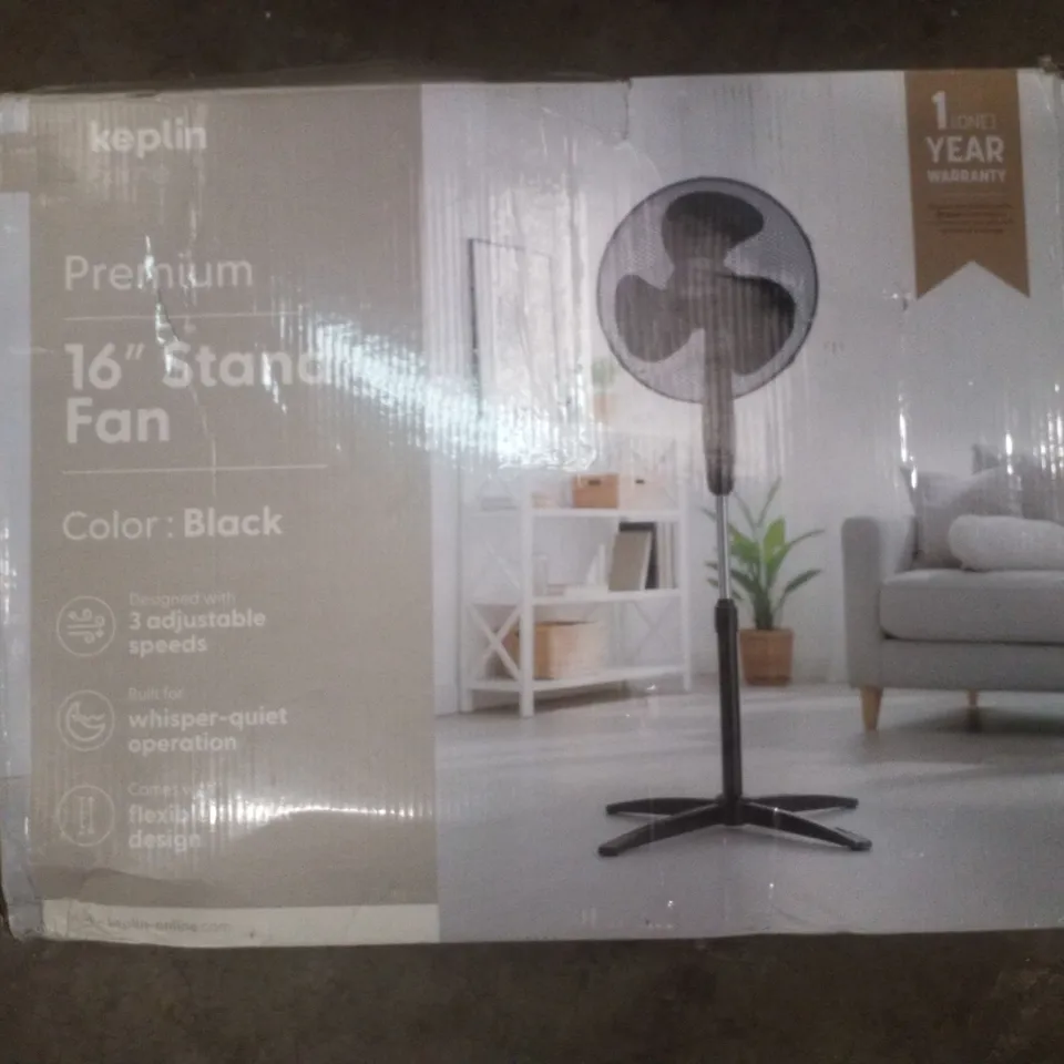BOXED KEPLIN PREMIUM 16" STAND FAN - BLACK