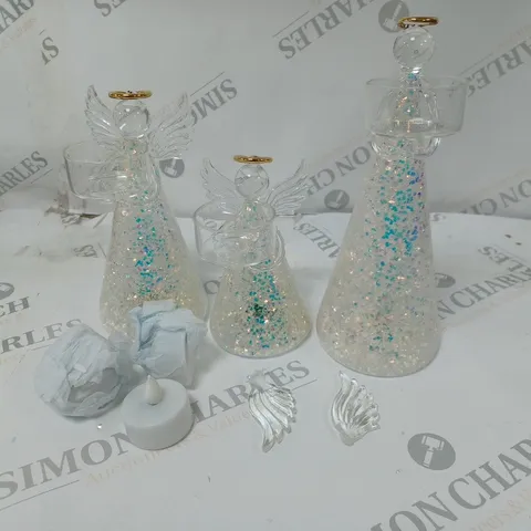 HOME REFLECTIONS SET OF 3 PRE-LIT GLASS ANGEL CANDLE HOLDERS