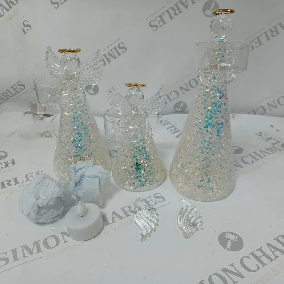 HOME REFLECTIONS SET OF 3 PRE-LIT GLASS ANGEL CANDLE HOLDERS