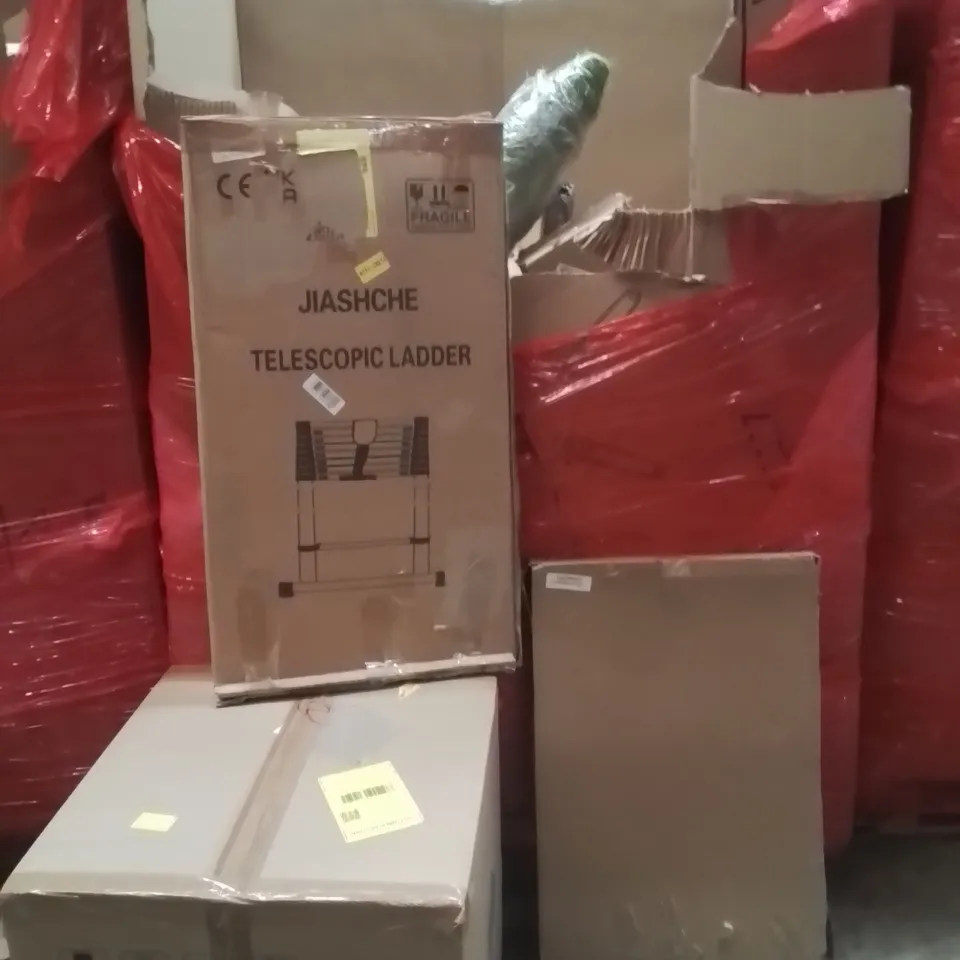 PALLET OF ASSORTED HOUSEHOLD GOODS AND PRODUCTS TO INCLUDE;AUTOMATIC CAT LITTER BOX,LADDER,PICTURE FRAMES