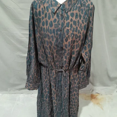 HUSH ROSEY MIDI SHIRT DRESS IN BROWN & BLACK LEOPARD SIZE 16