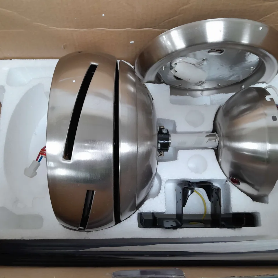 BOXED MANHATTAN REMOTE CONTROL CEILING FAN IN SATIN NICKEL (MISSING PARTS)