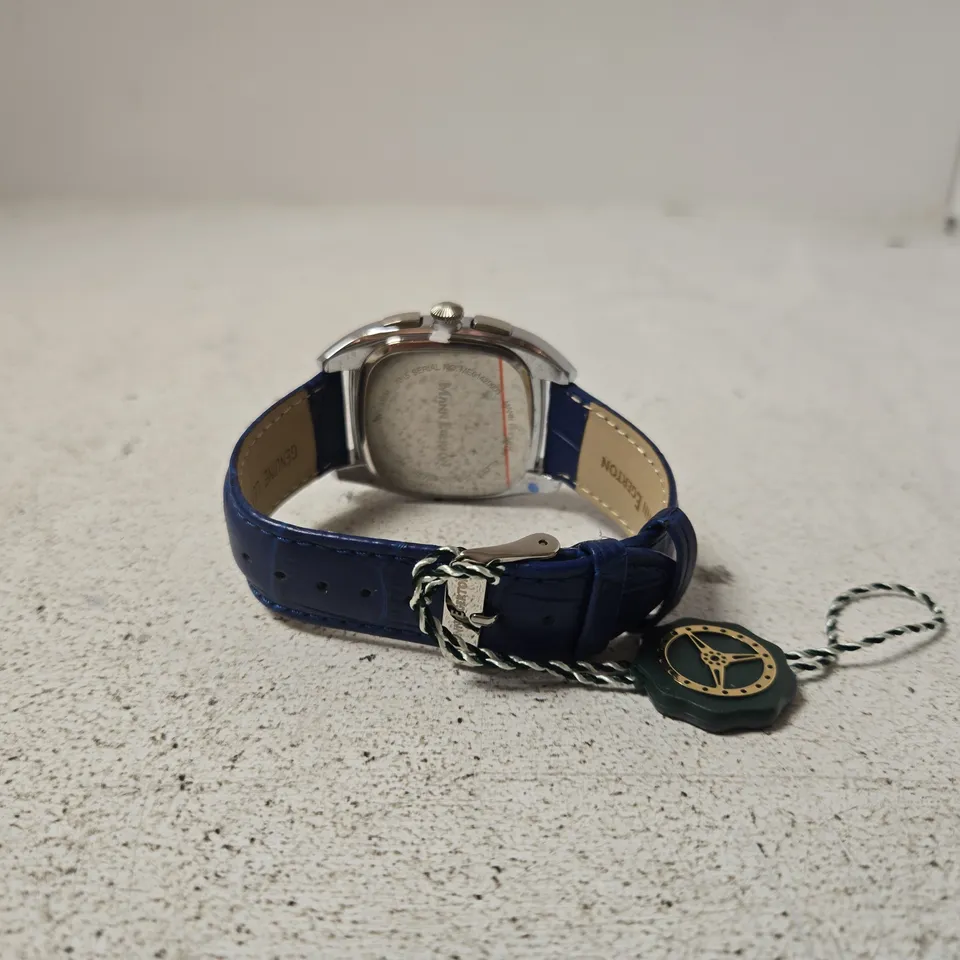 MANN EGERTON WRISTWATCH WITH BLUE LEATHER STRAP – BOXED