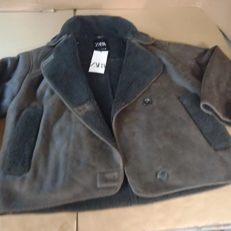 ZARA BROWN FLEECE LINED COLLARED COAT - XS