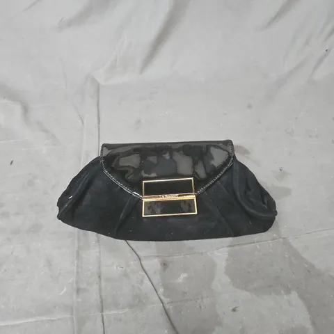 L.K. BENNETT LONDON BLACK CLUTCH BAG WITH GOLD-TONE RECTANGULAR CLASP