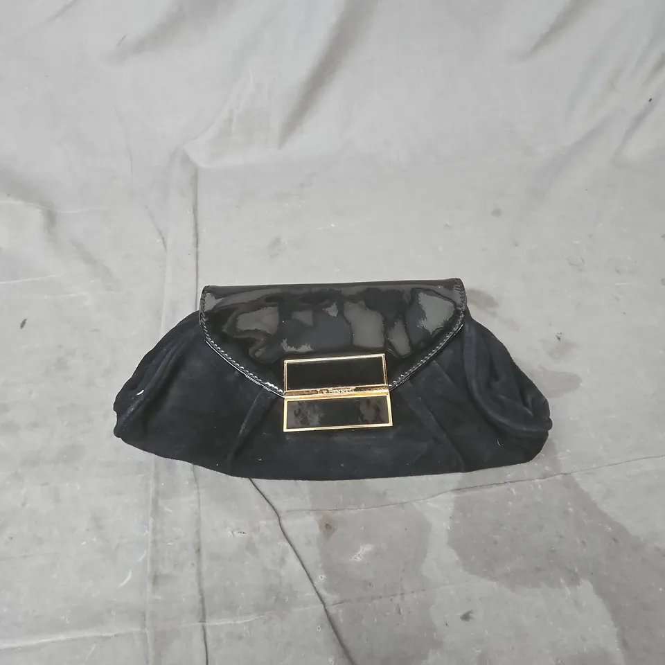 L.K. BENNETT LONDON BLACK CLUTCH BAG WITH GOLD-TONE RECTANGULAR CLASP