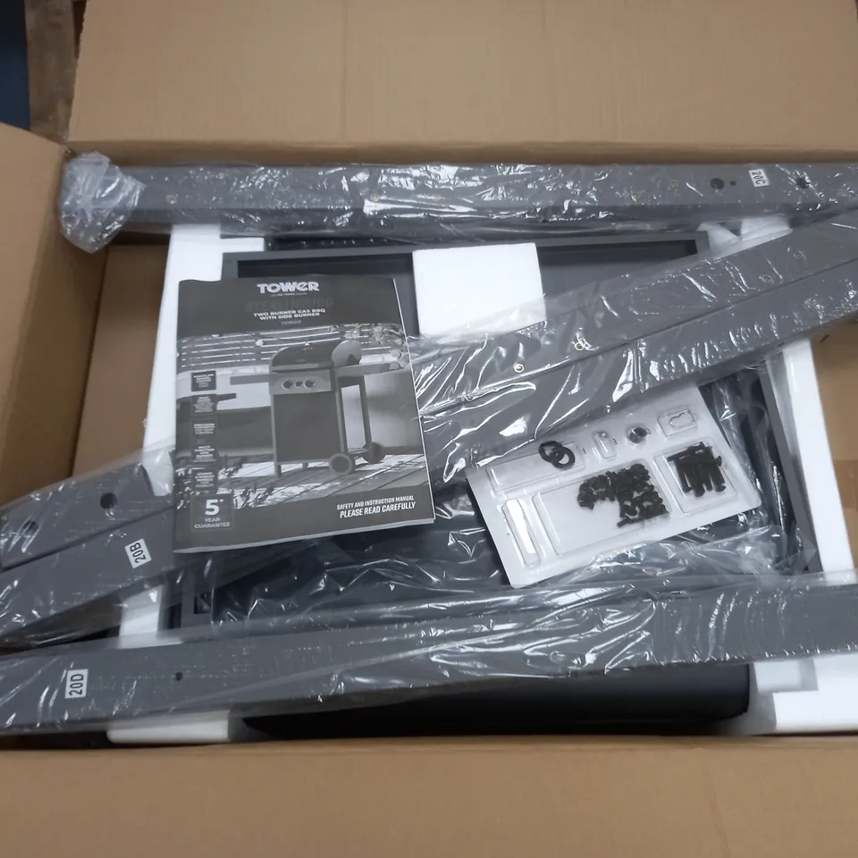 BOXED TOWER STEALTH 2000 2 BURNER GAS BBQ WITH SIDE BURNER