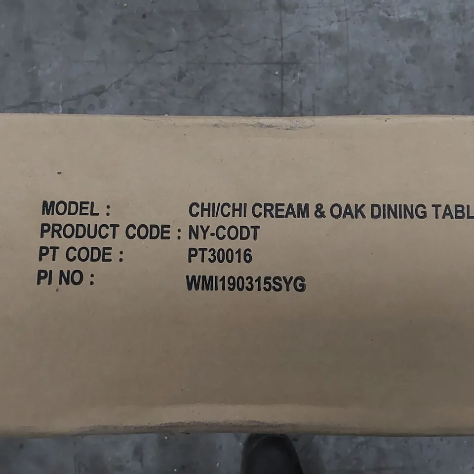 BOXED CHI CREAM & OAK DINING TABLE (1 BOX)