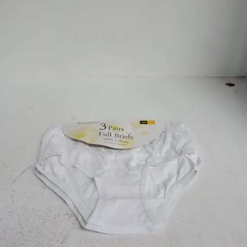 3 PAIRS FULL BRIEFS – WHITE, 100% COTTON; UK SIZE 16-18 (3-PACK)