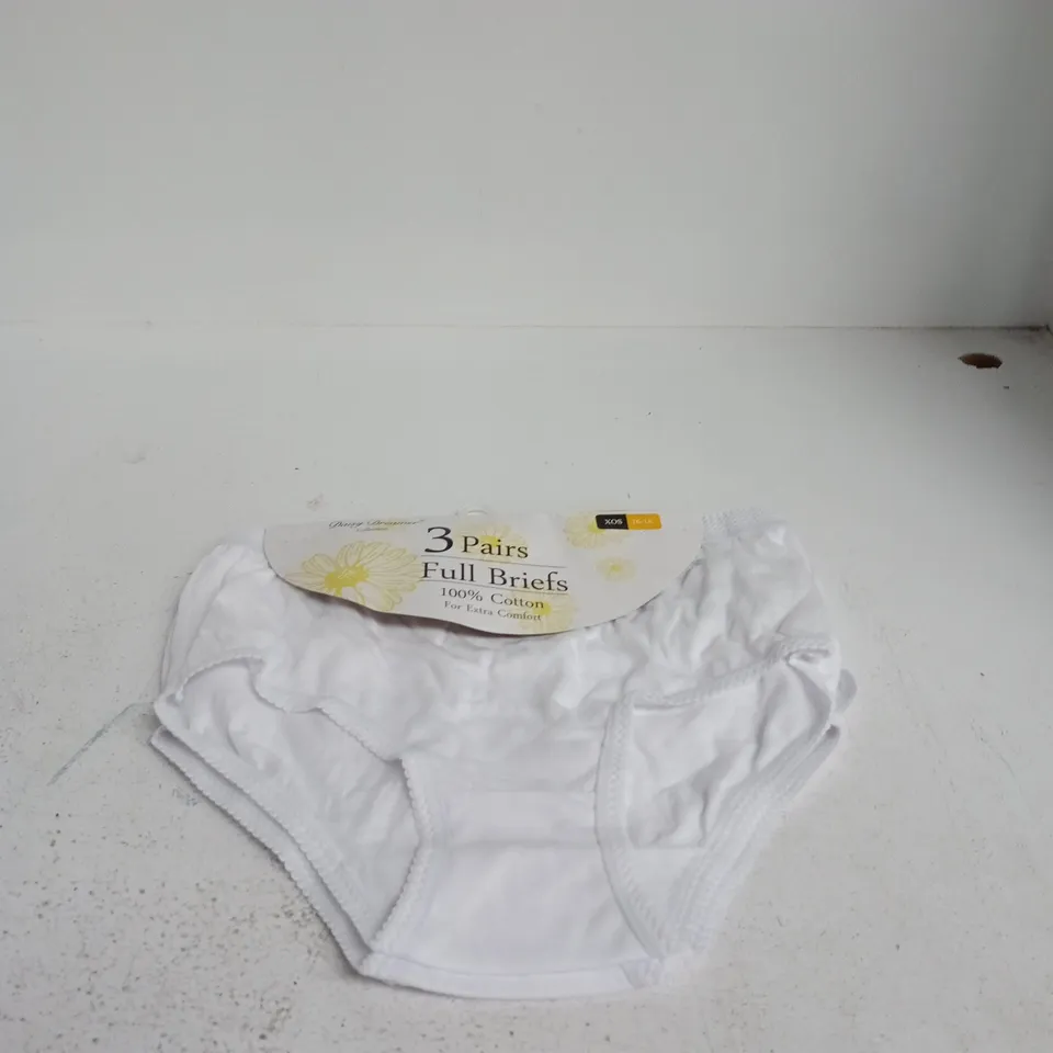 3 PAIRS FULL BRIEFS – WHITE, 100% COTTON; UK SIZE 16-18 (3-PACK)