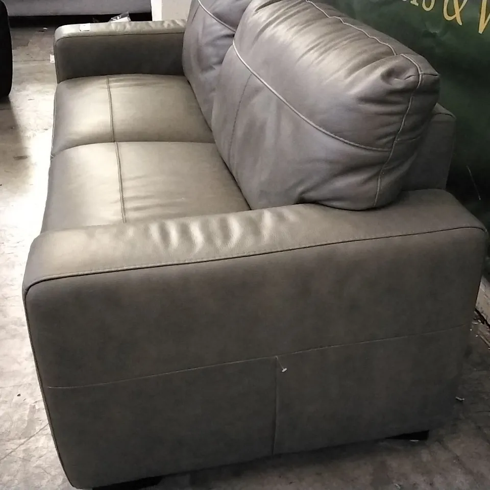 QUALITY BRITISH DESIGNER POWER RECLINER 3 SEATER SOFA - GREY/GREEN LEATHER