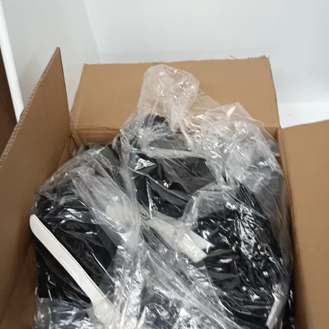 BOX OF APPROXIMATELY 15 BLACK ART CLASS DRESSES IN ASSORTED SIZES 