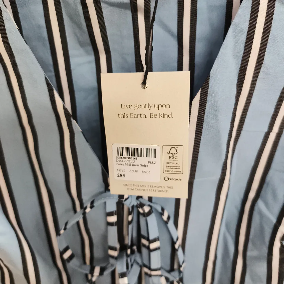 NOBODYS CHILD POSEY MIDI DRESS BLUE STRIPE UK 10 TAGGED RRP £85