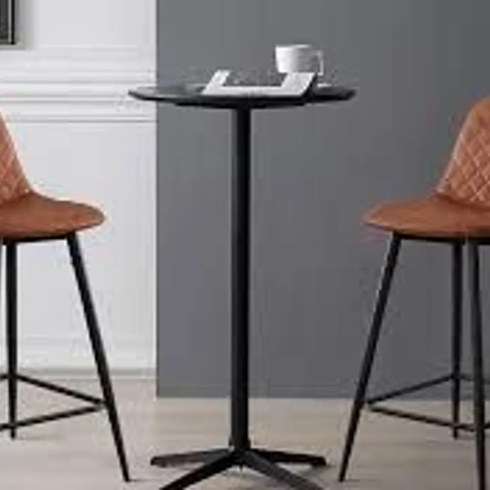 BOXED PAIR OF OFCASA PU LEATHER PAIR OF BAR STOOLS - BROWN