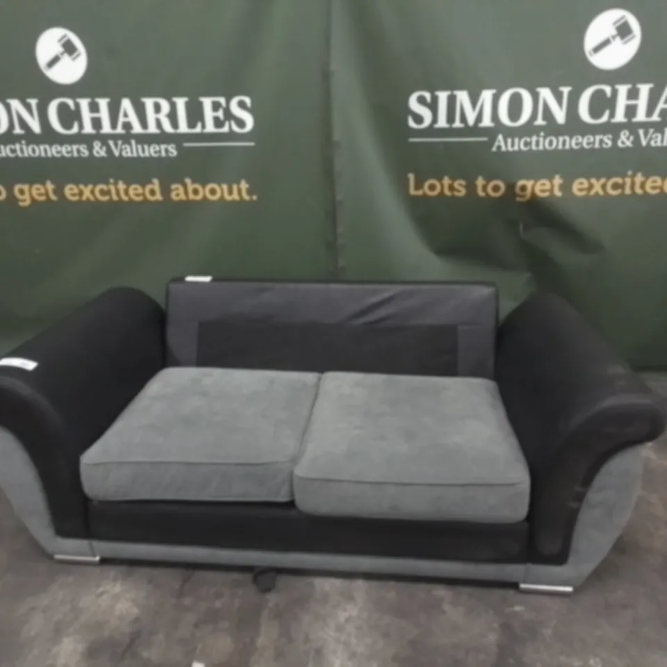 DESIGNER GREY AND BLACK FABRIC TWO SEATER SOFA